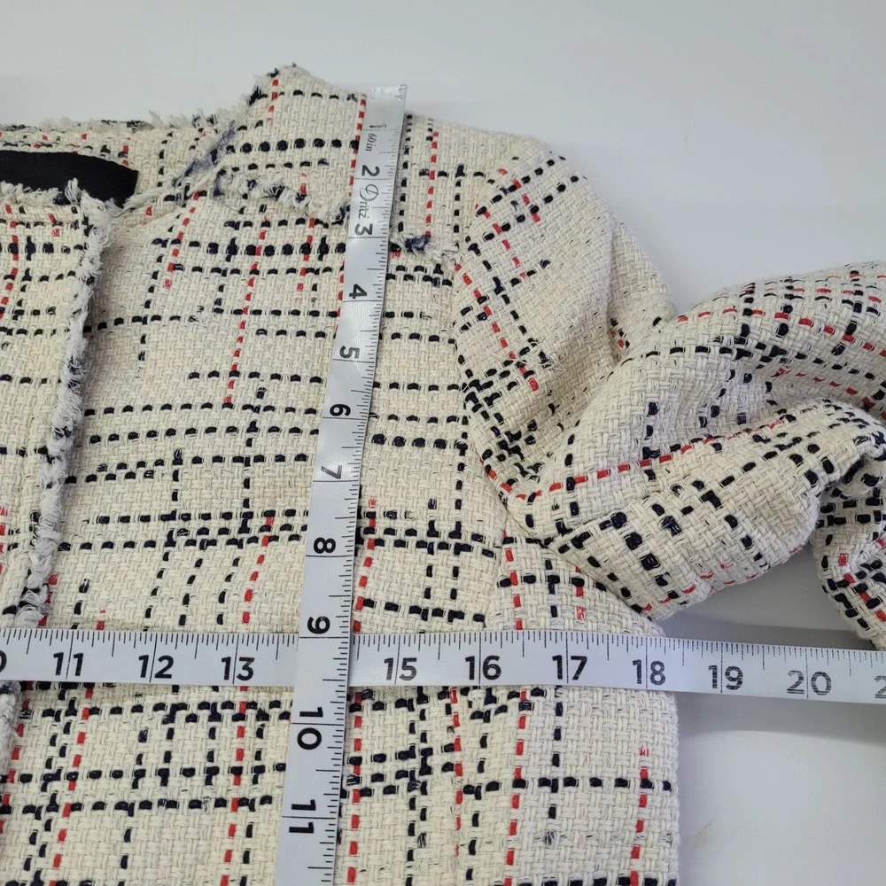 Banana Republic Womens Tweed Jacket Three Quarter Sleeve White Red‎ Black XS